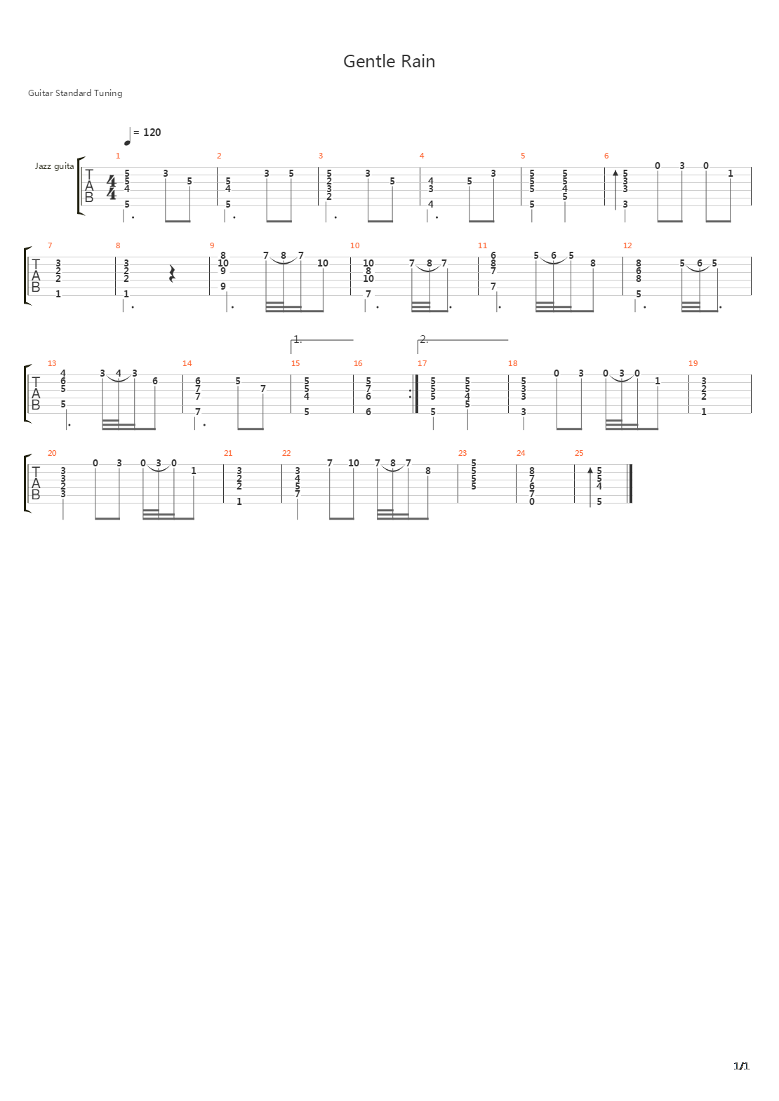 爵士练习(jazz) - Gentle Rain吉他谱