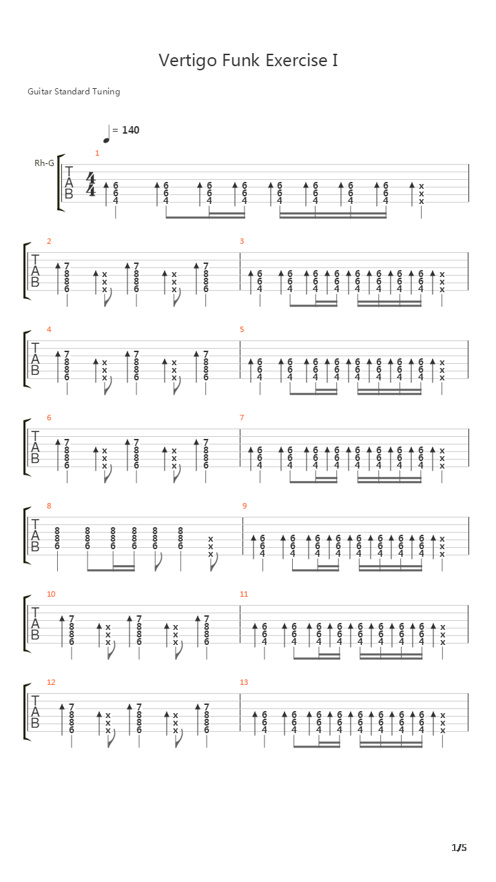 放克练习(funk) - Vertigo Funk Exercise I吉他谱