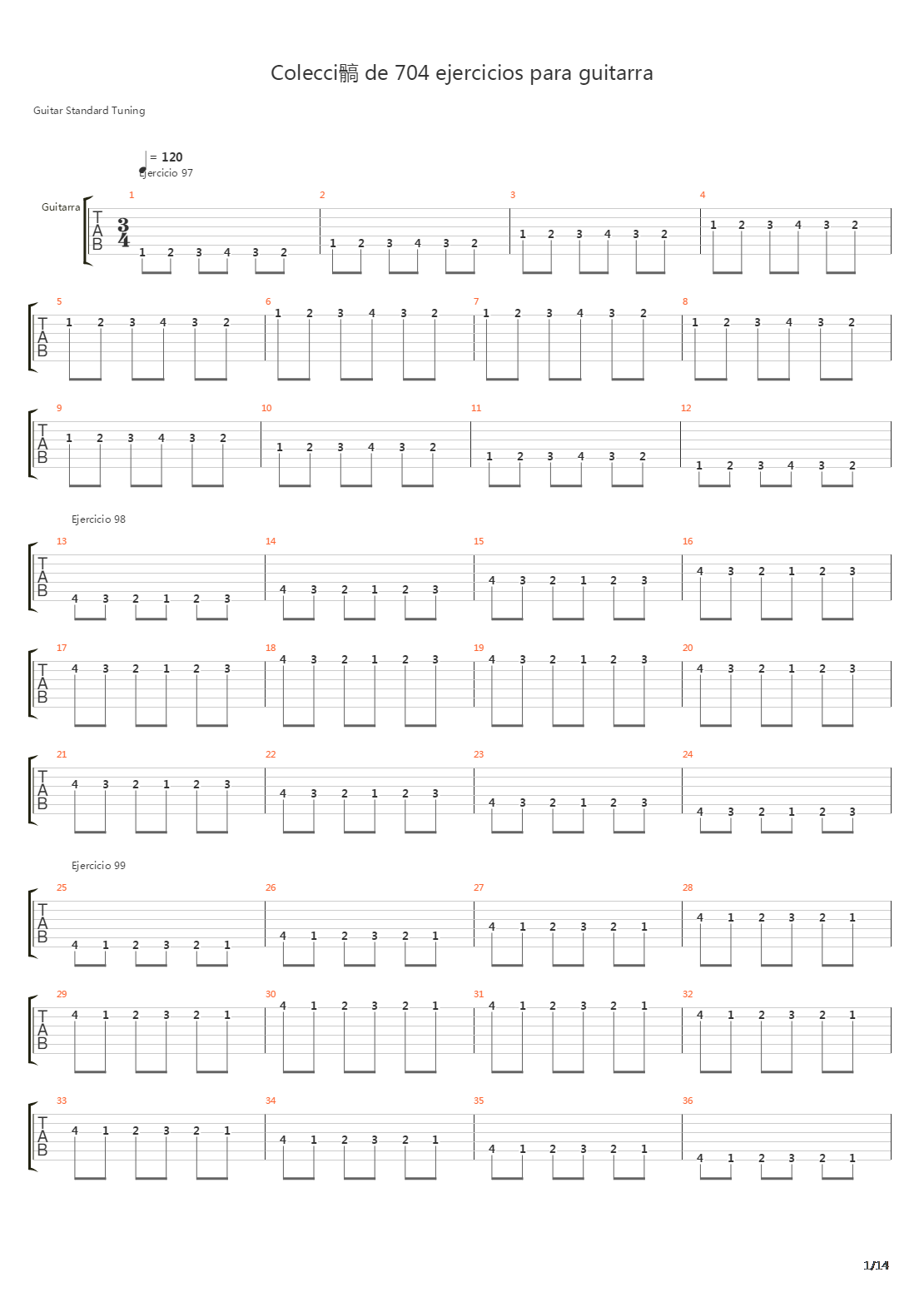 指弹练习(fingerpicking) - Exercises - 97-140吉他谱