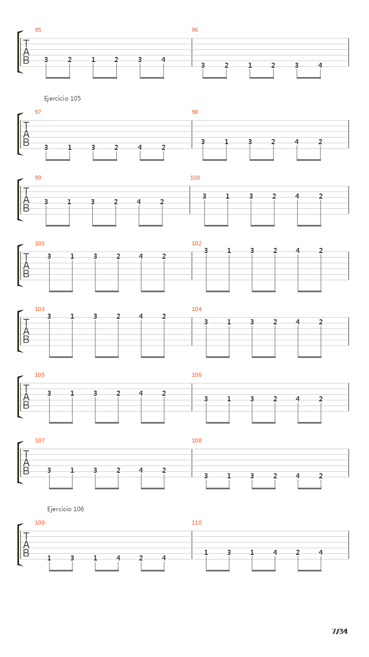 指弹练习(fingerpicking) - Exercises - 97-140吉他谱