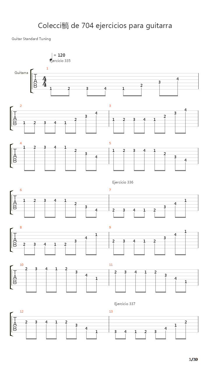 指弹练习(fingerpicking) - Exercises - 335-382吉他谱