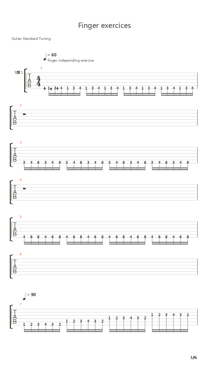 指弹练习(fingerpicking) - Finger Independent And Speed Exercises吉他谱