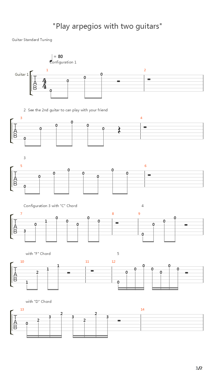 指弹练习(fingerpicking) - Two Guitars Arpegios吉他谱