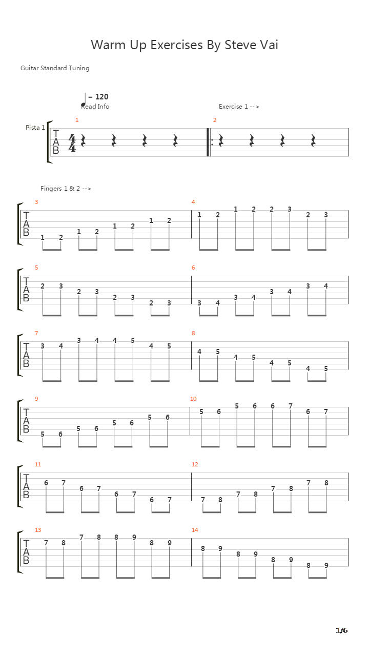 指弹练习(fingerpicking) - Warm Up Exercises By Steve Vai吉他谱