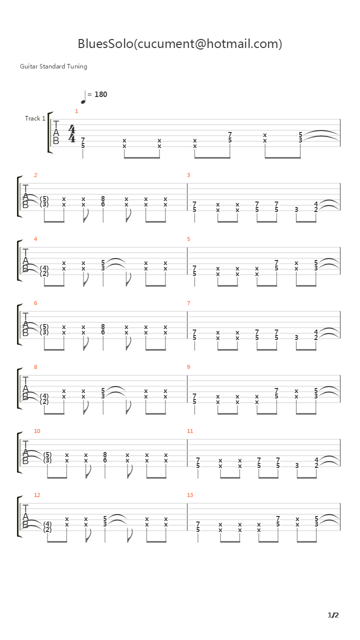 布鲁斯练习 - Blues Solo吉他谱