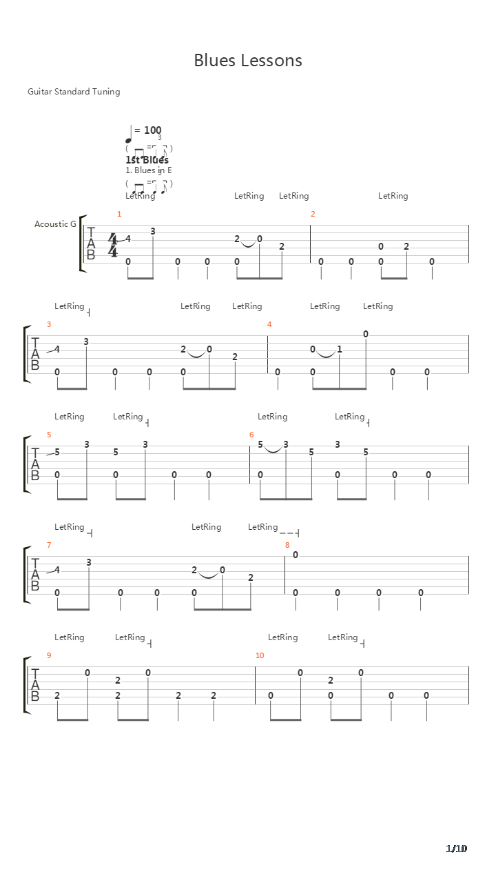 布鲁斯练习 - Easy Blues For Acoustic Guitar吉他谱