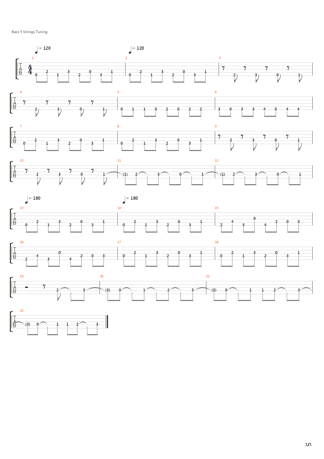 贝司练习 - Spider - 5 String Bass Exercise吉他谱