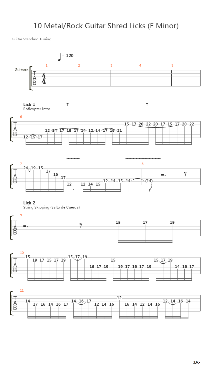 10 Metalrock Guitar Shred Licks E Minor吉他谱