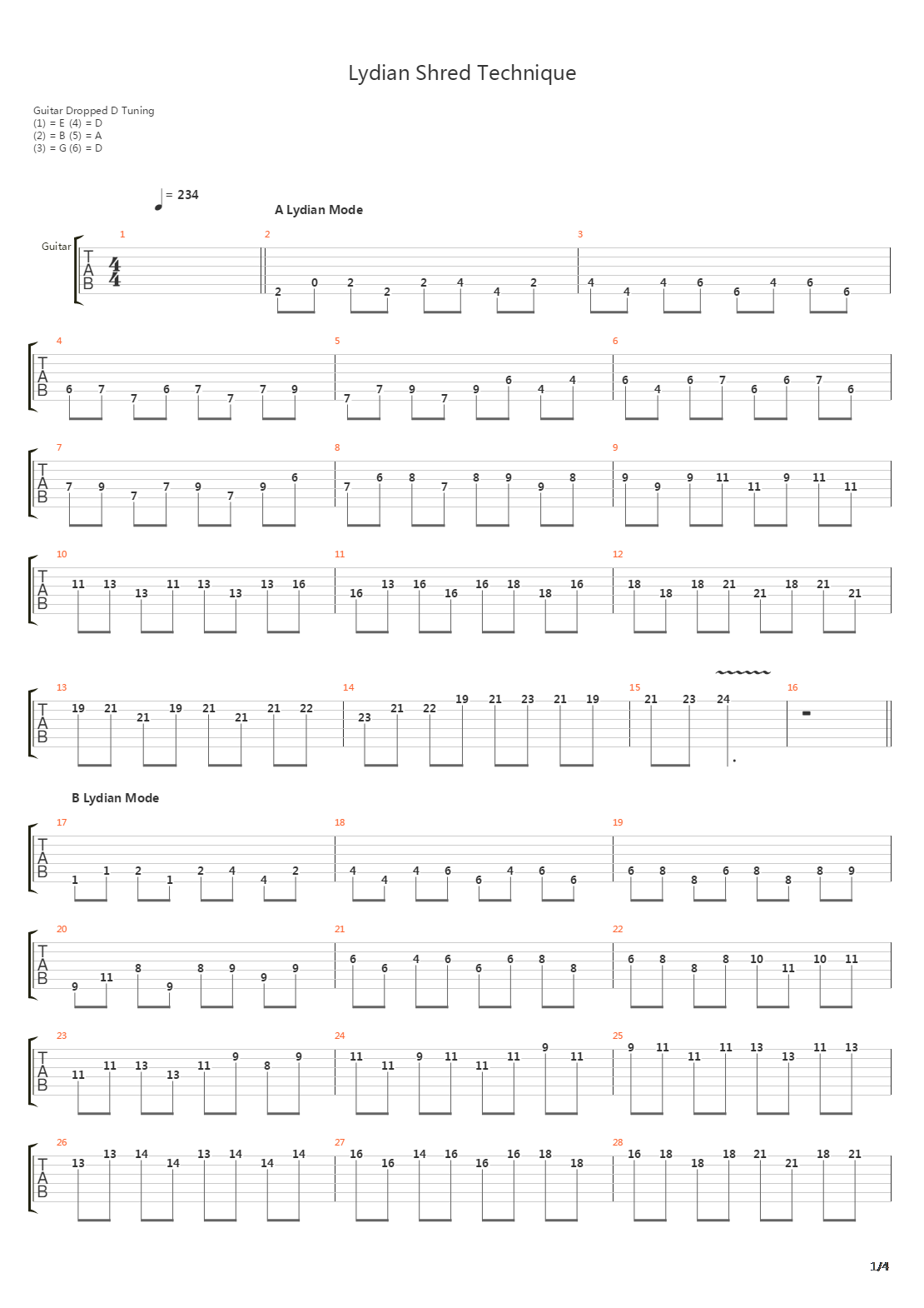 音阶练习 - Lydian Shred Technique吉他谱