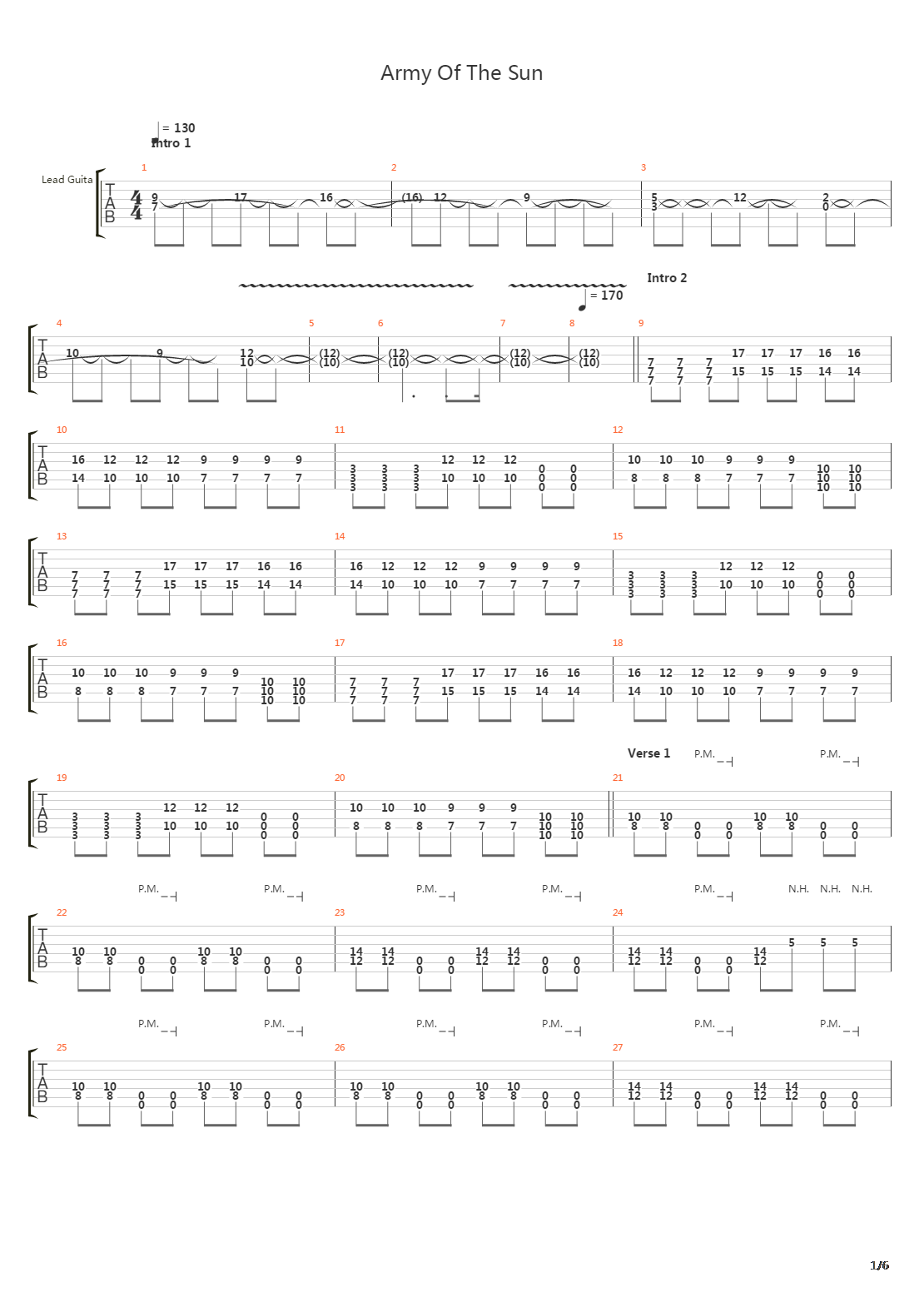 Army Of The Sun吉他谱