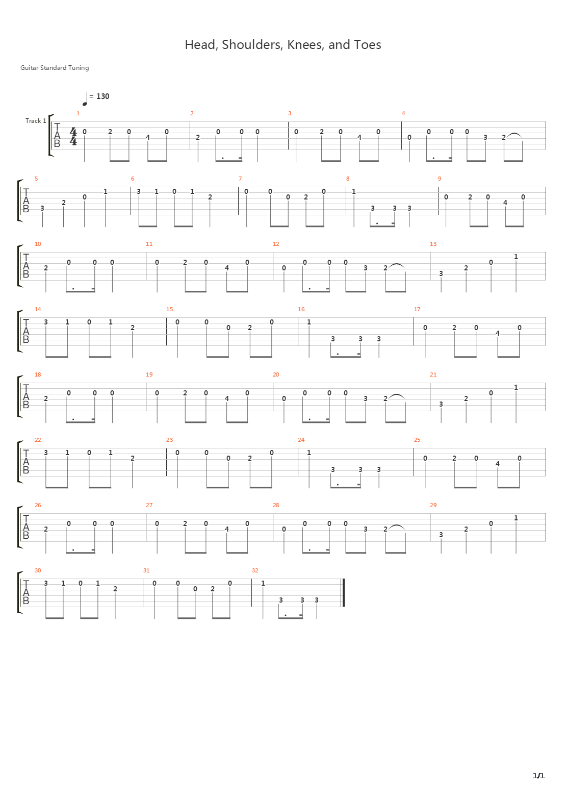 Head Shoulders Knees And Toes吉他谱
