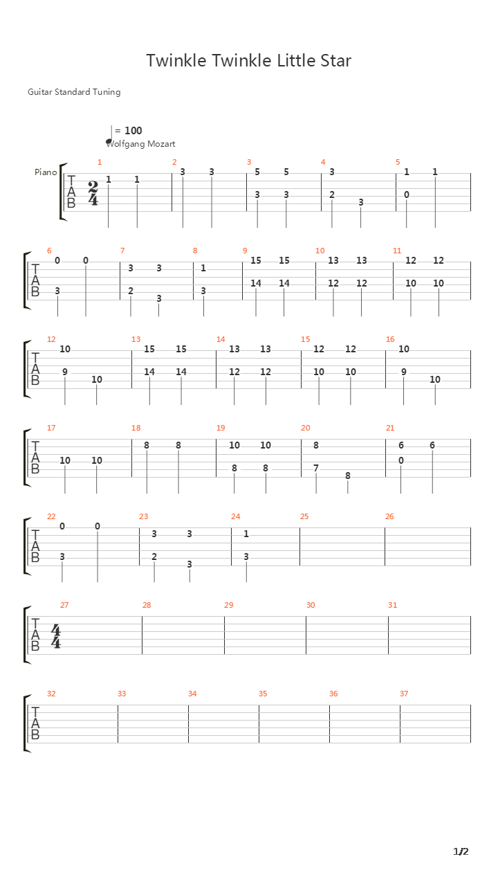 Twinkle Twinkle Little Star吉他谱