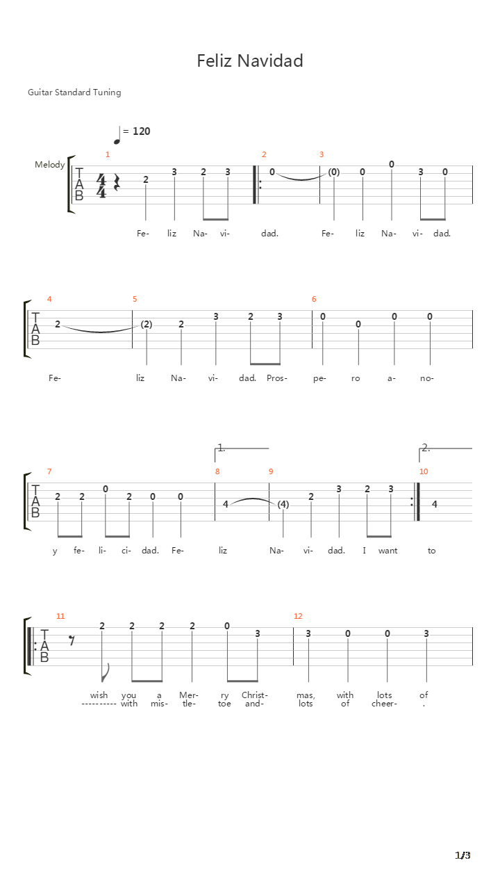 Feliz Navidad吉他谱