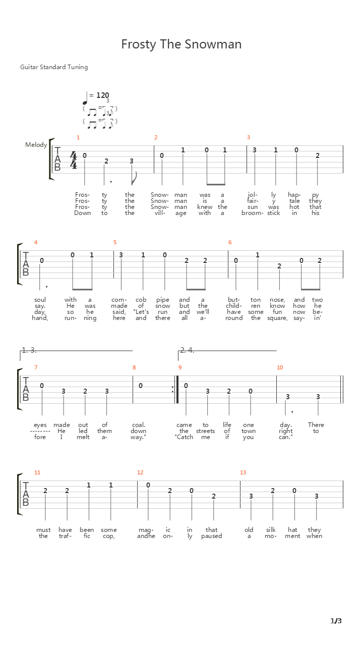Frosty The Snowman吉他谱