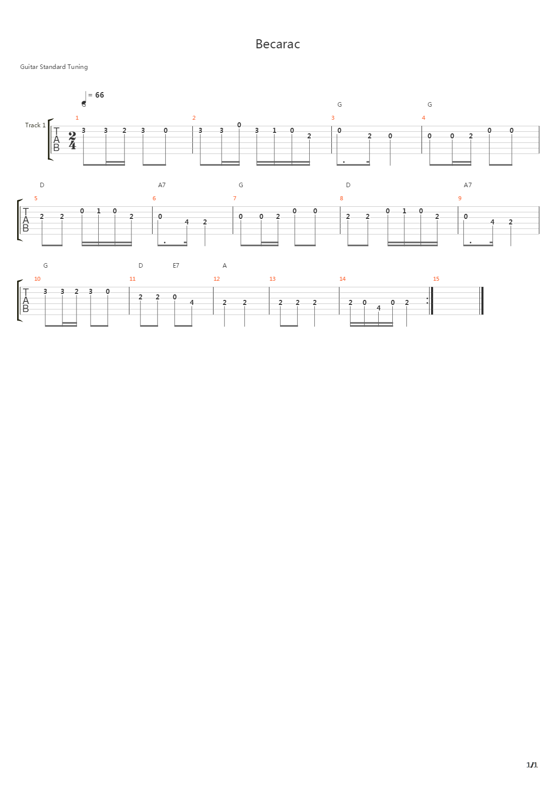 Becarac吉他谱
