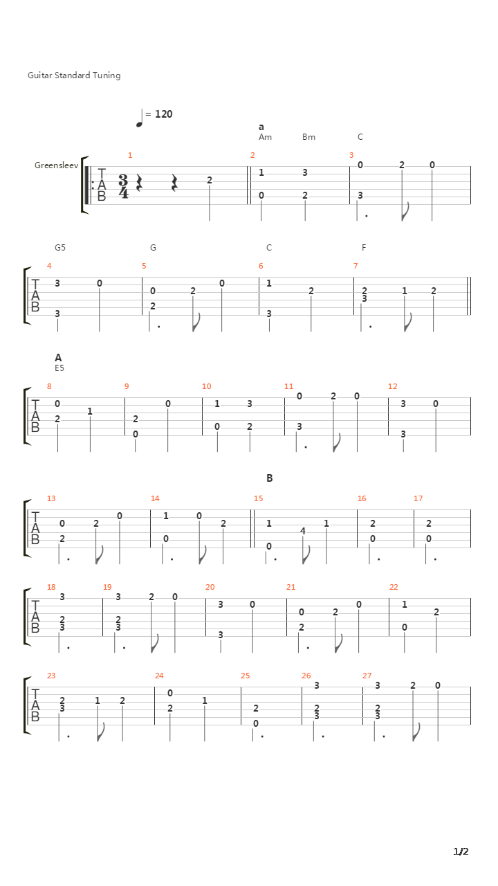 Greensleeves吉他谱