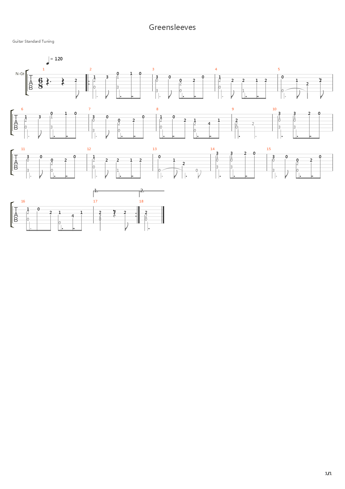 Greensleeves吉他谱