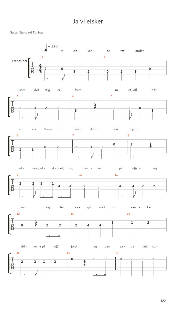 Ja Vi Elsker吉他谱
