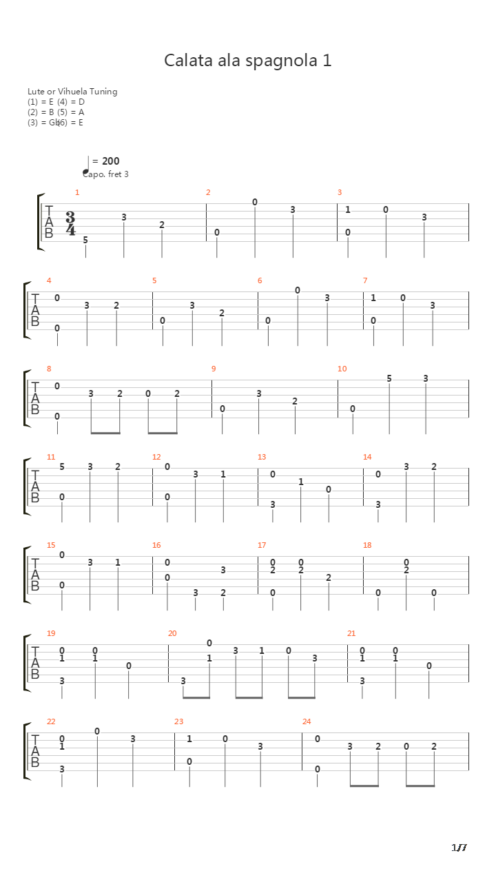 Joan Ambrosio Dalza - Calata Ala Spagnola 1吉他谱