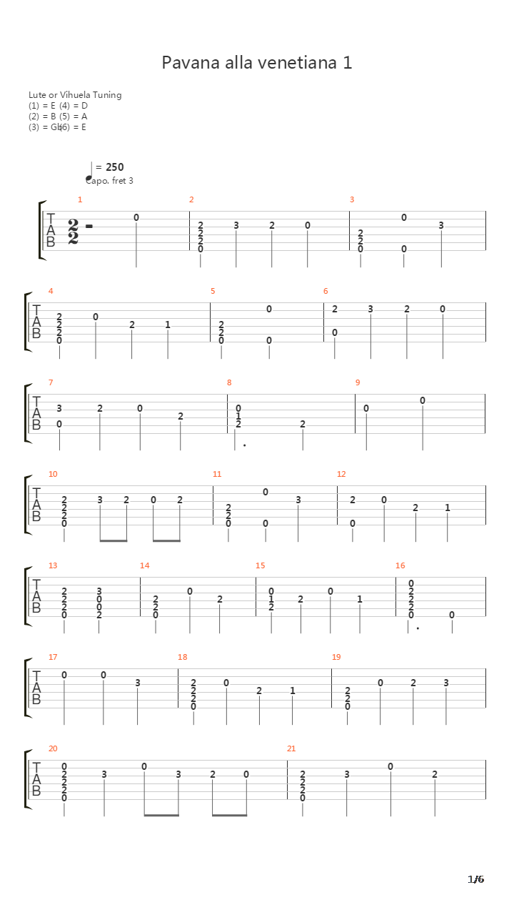 Joan Ambrosio Dalza - Pavana Alla Venetiana吉他谱
