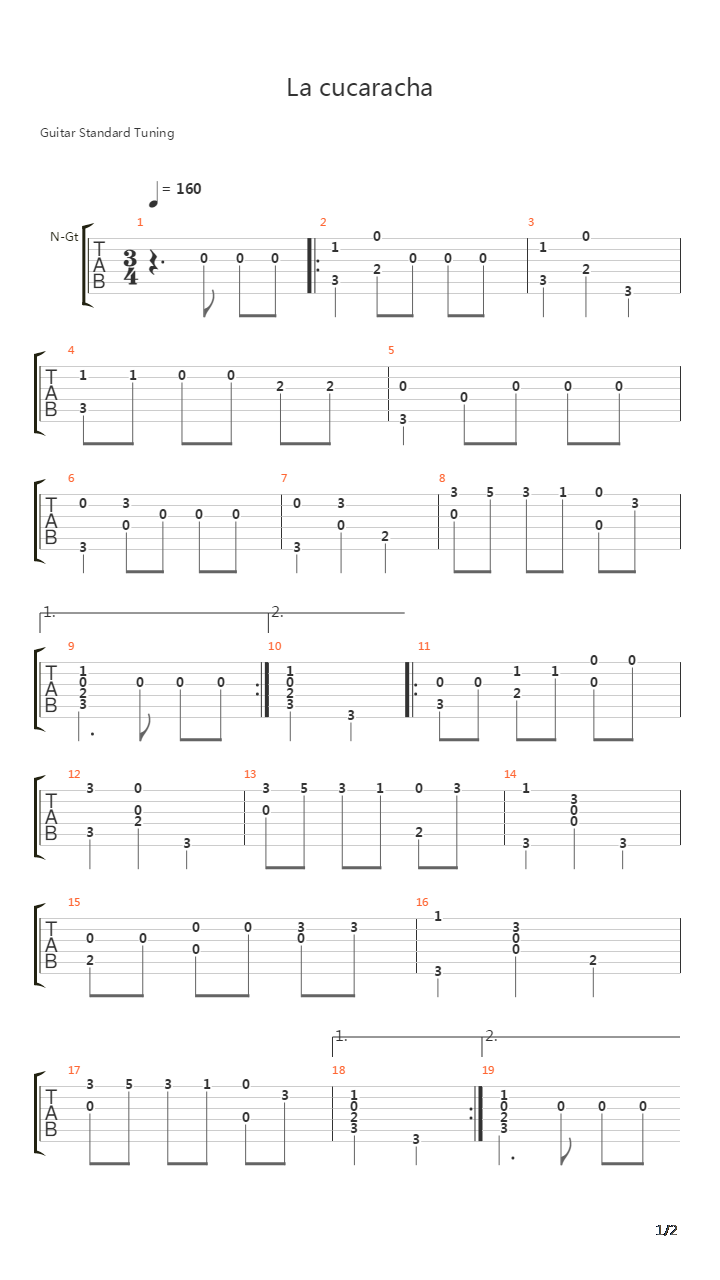 La Cucaracha吉他谱