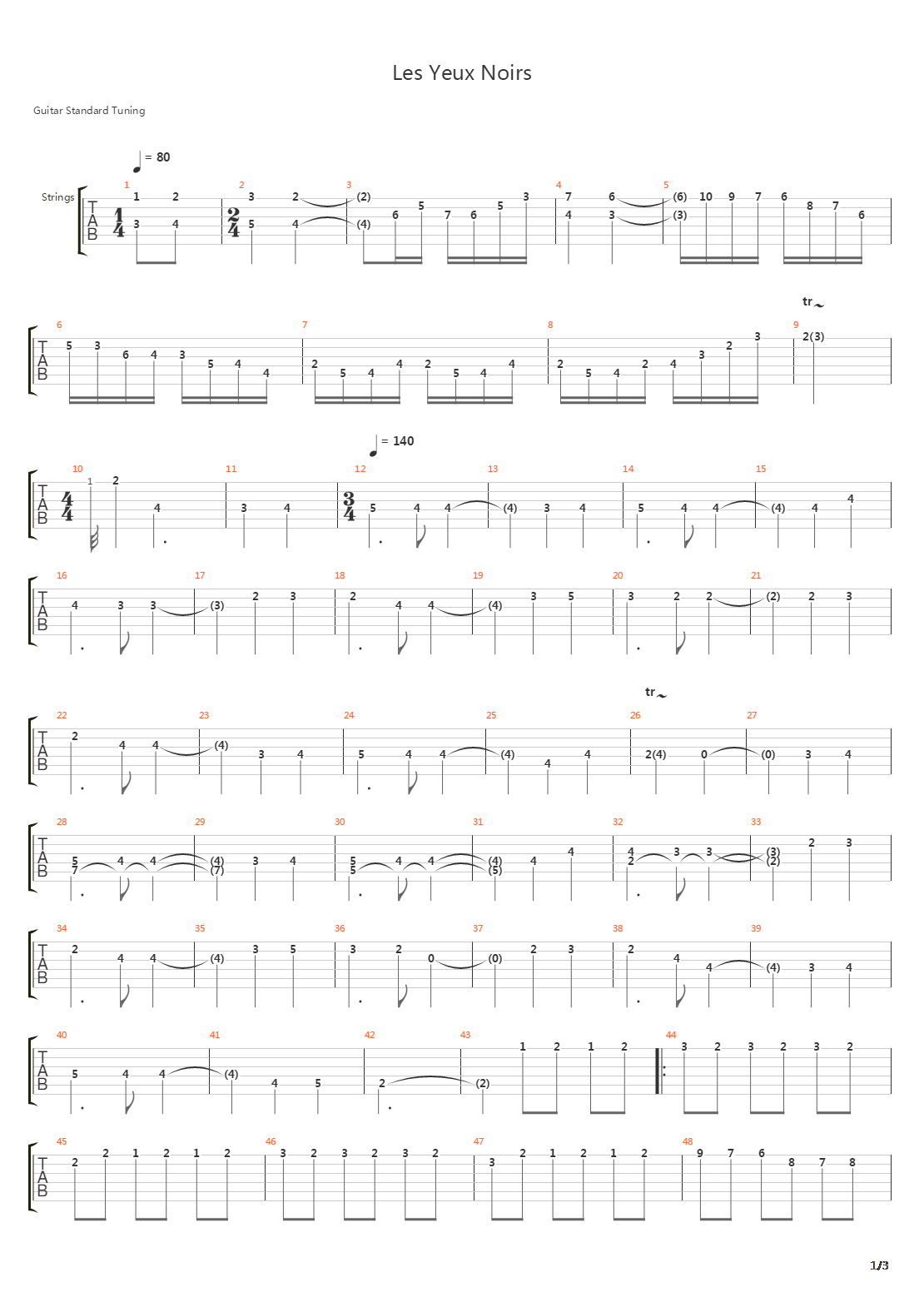 Les Yeux Noirs吉他谱