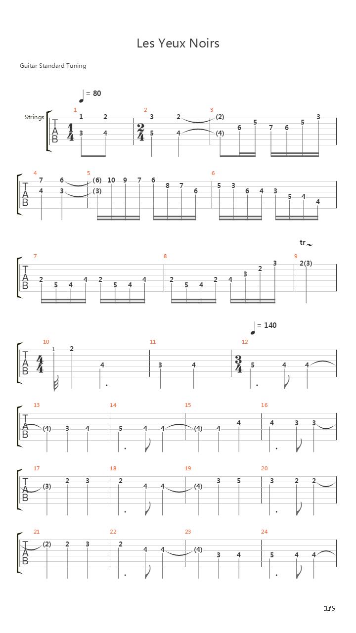 Les Yeux Noirs吉他谱