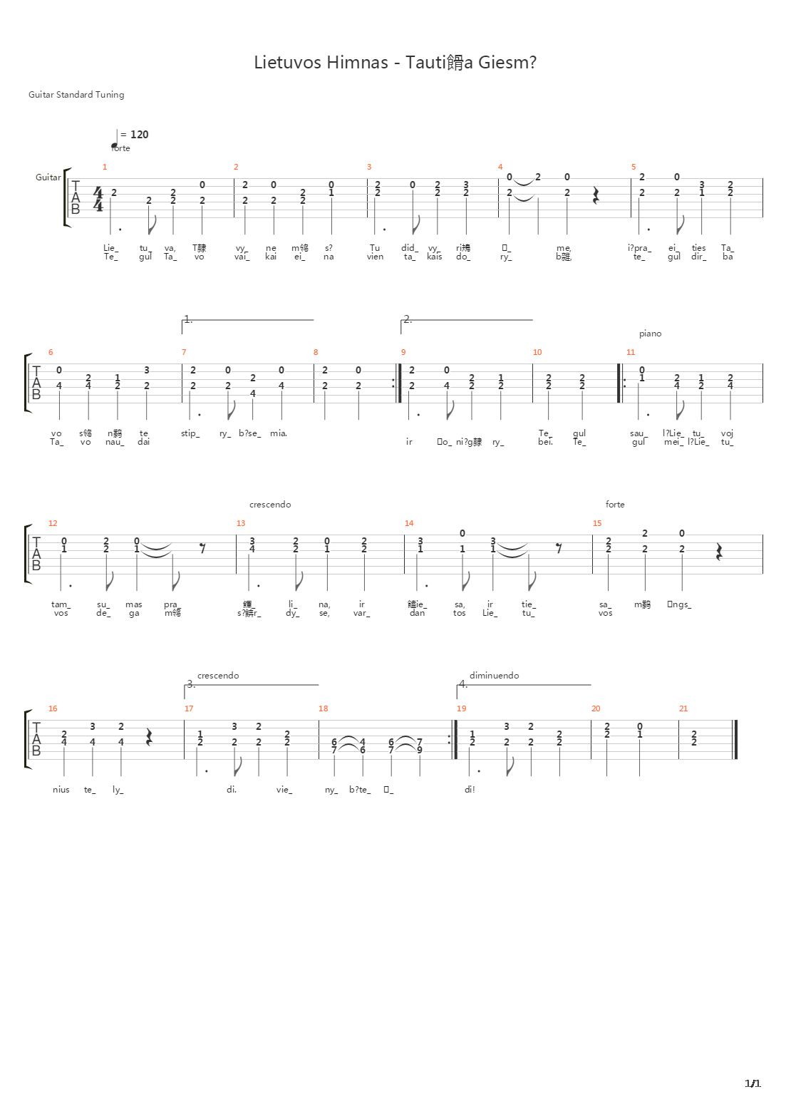 Lithuanian National Anthem吉他谱