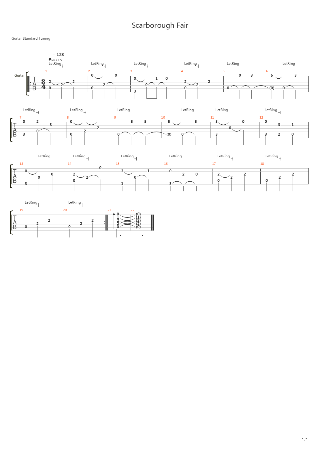 Scarborough Fair吉他谱