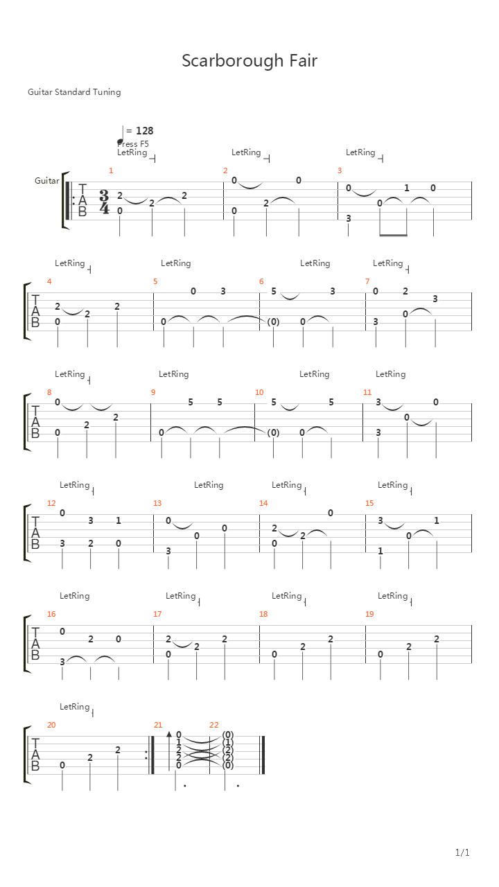 Scarborough Fair吉他谱
