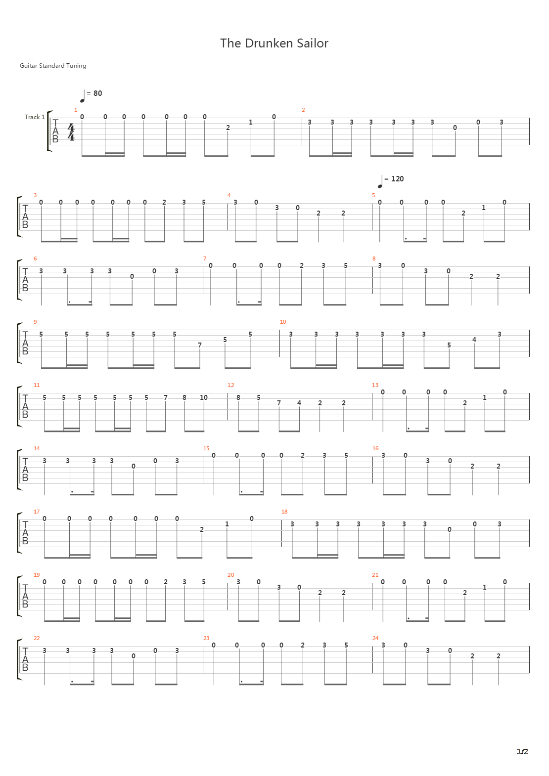 The Drunken Sailor吉他谱