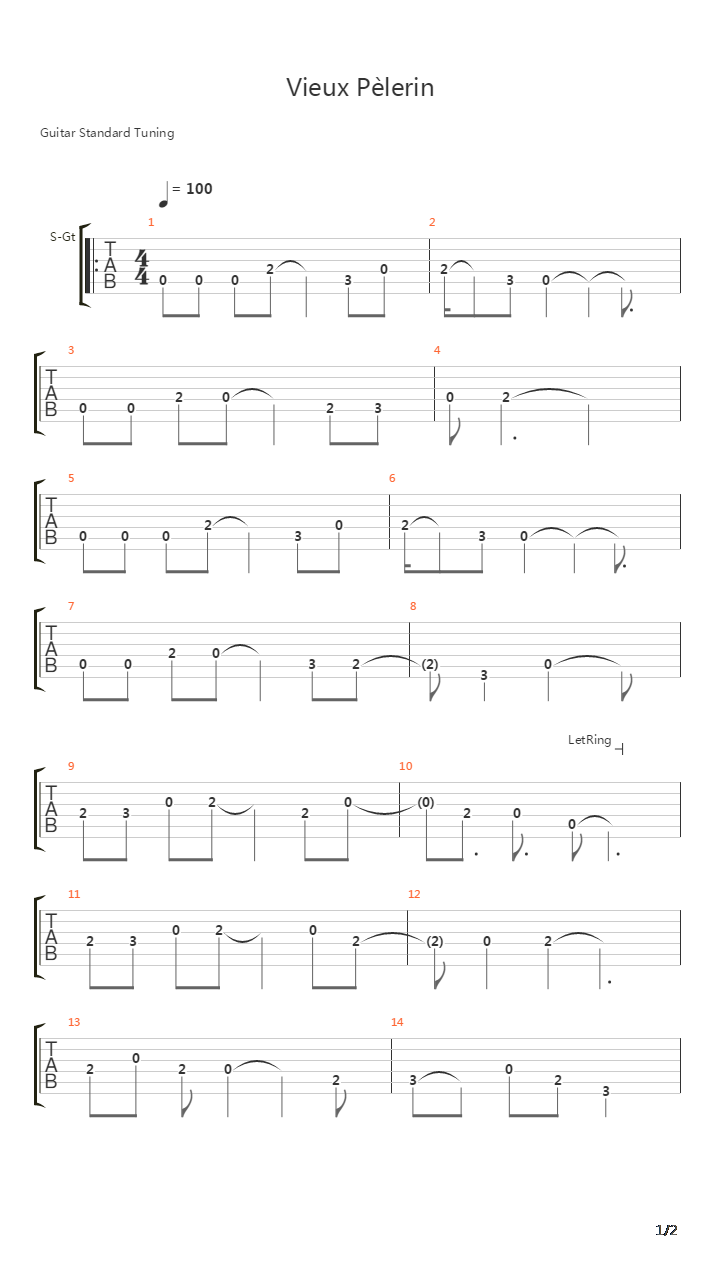 Vieux Pelerin吉他谱