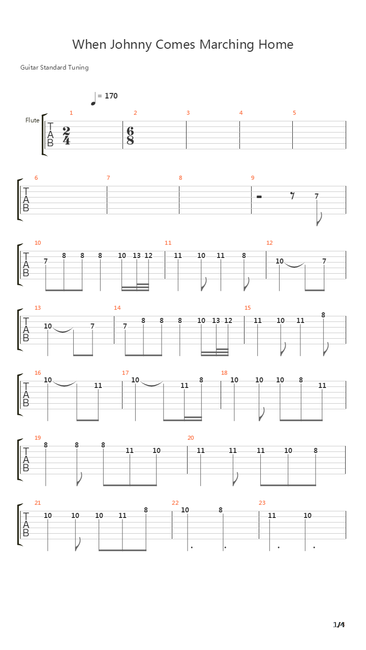 When Johnny Comes Marching Home吉他谱