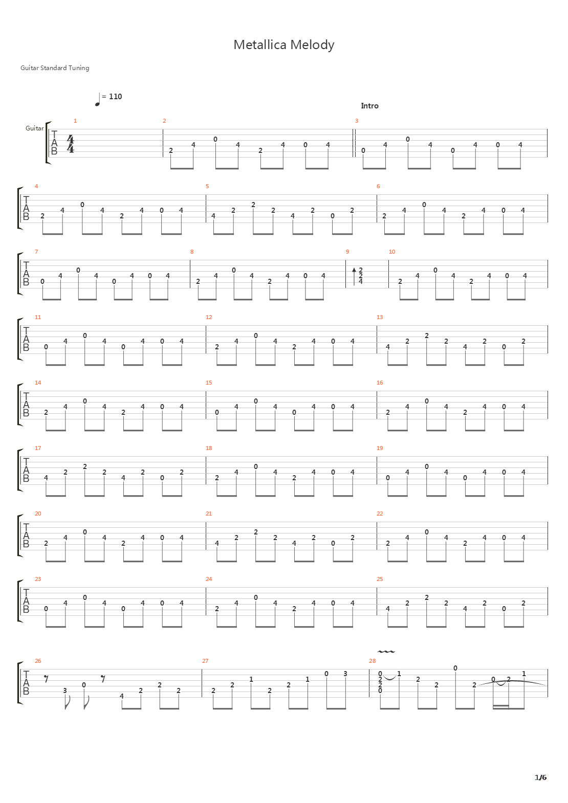 Metallica Melody吉他谱