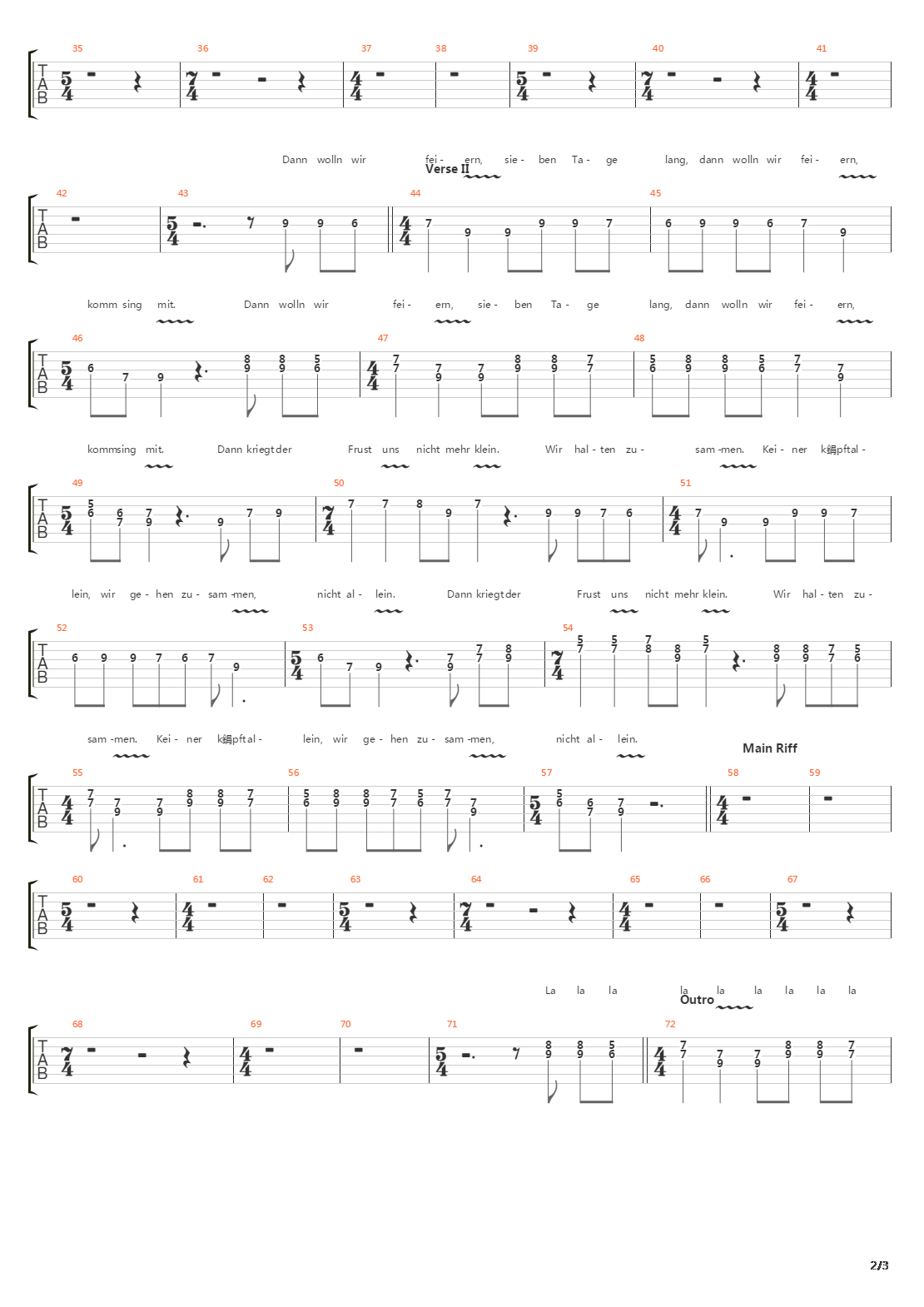 Sieben Tage Lang吉他谱
