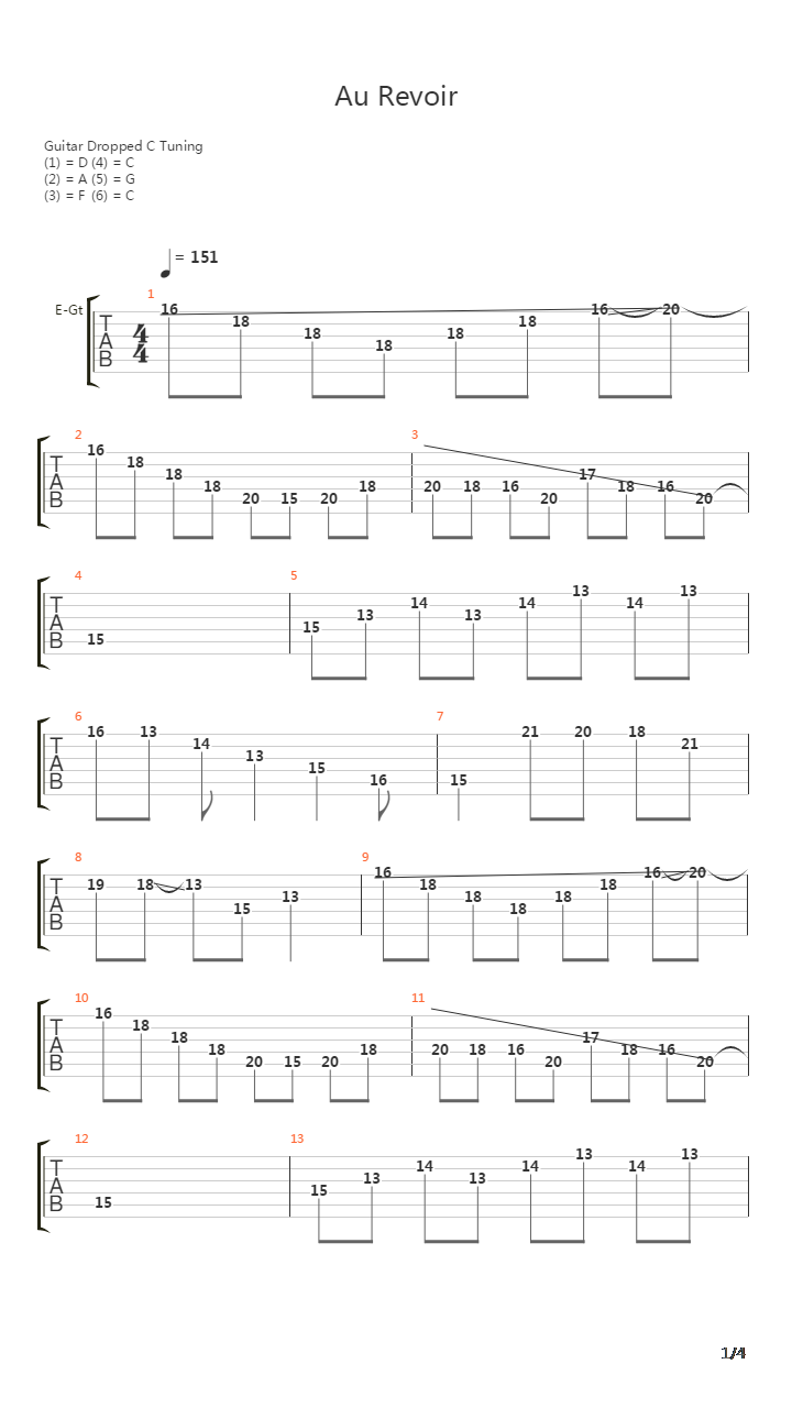 Au Revoir吉他谱