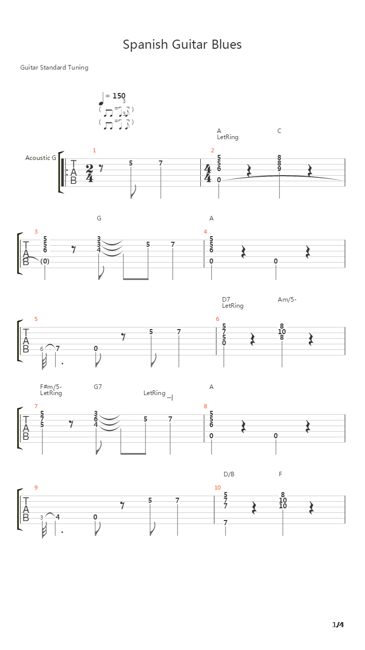 Spanish Guitar Blues吉他谱