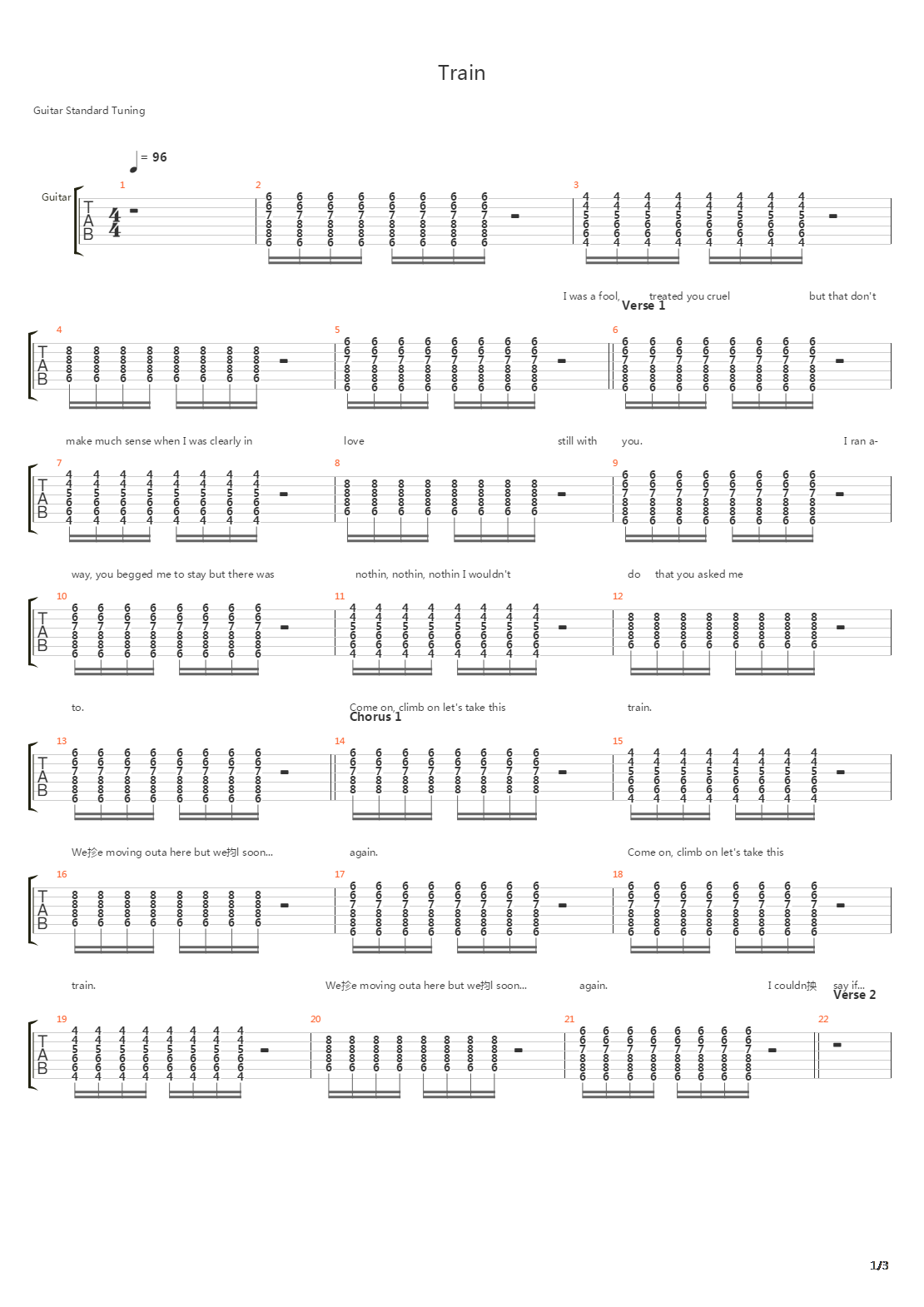 Train吉他谱