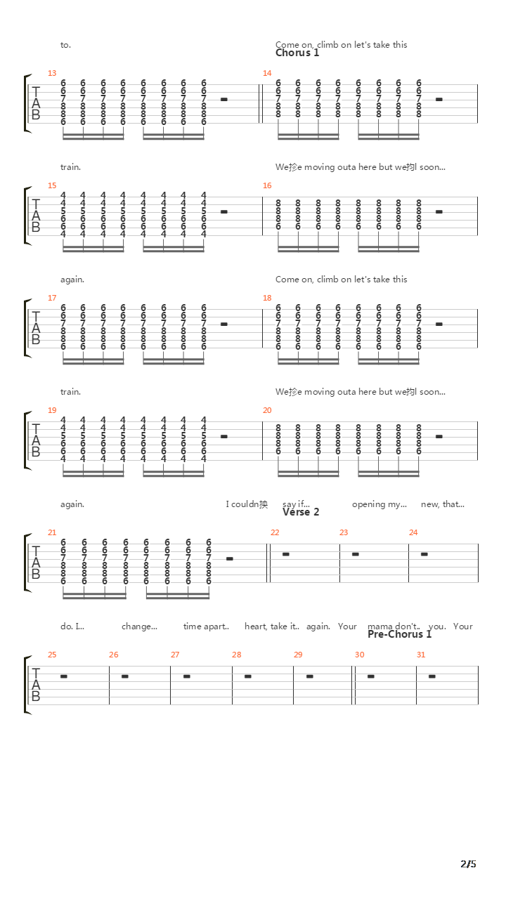 Train吉他谱