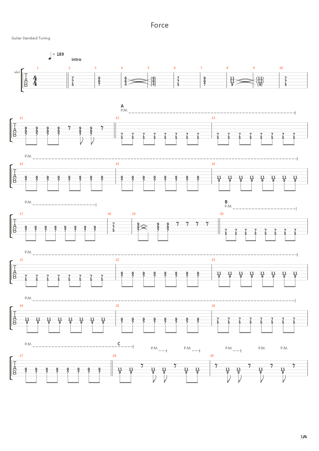 Force吉他谱