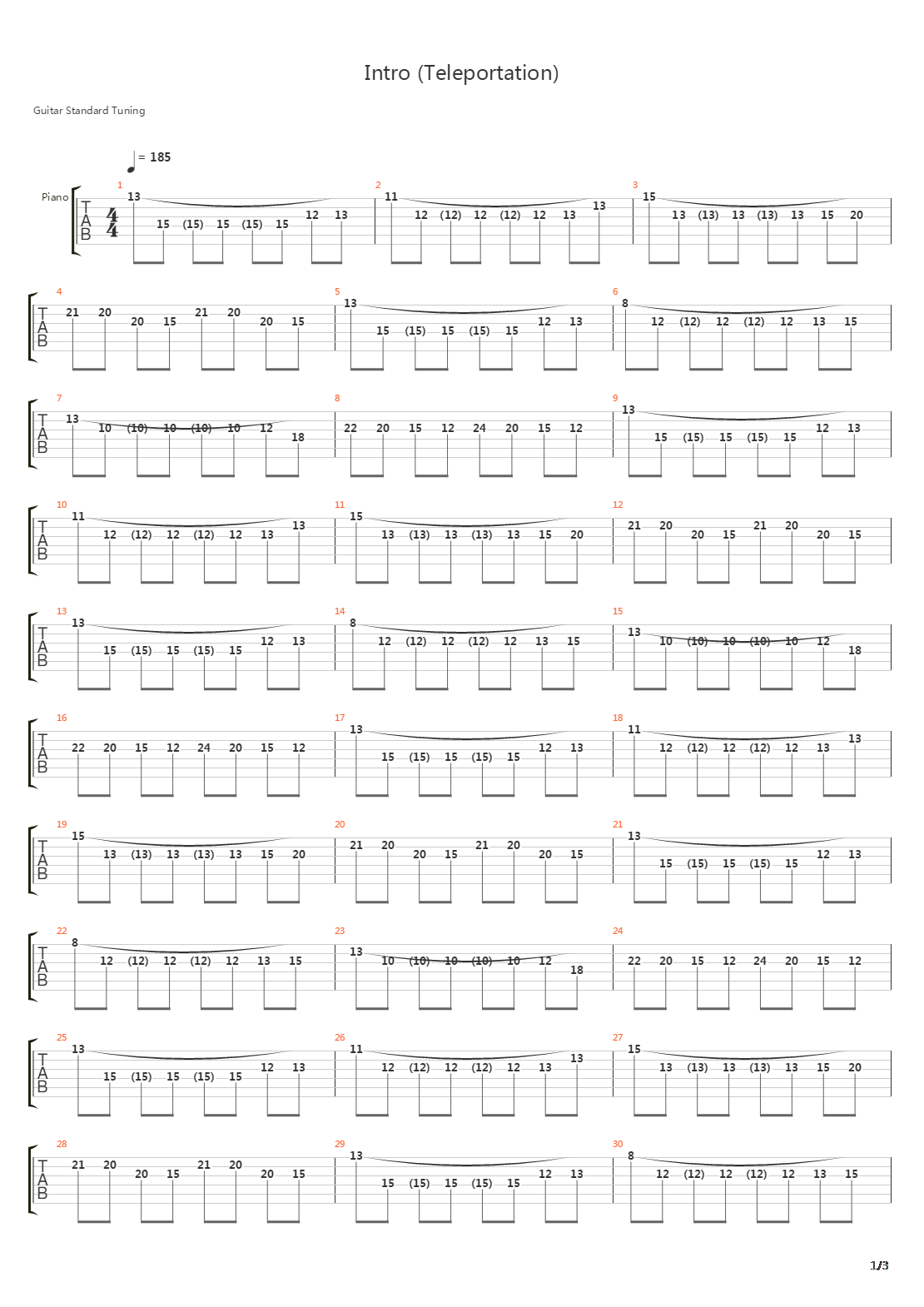 Intro Teleportation吉他谱