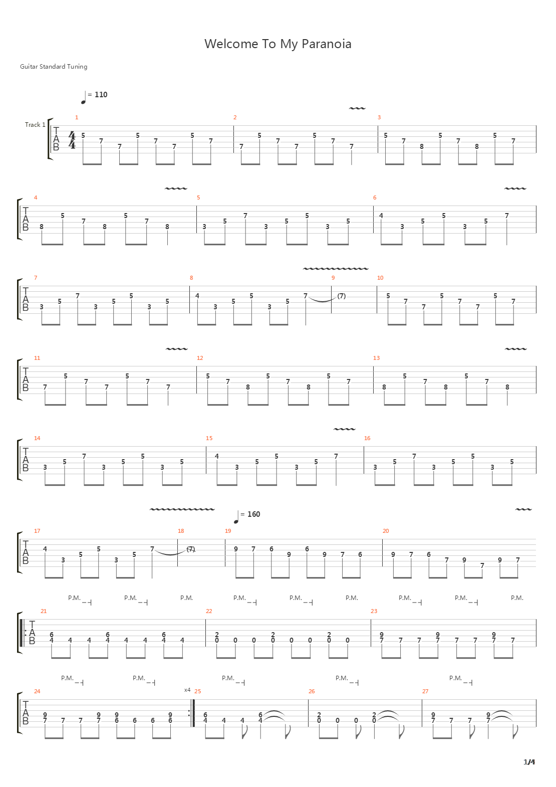 Welcome To My Paranoia吉他谱