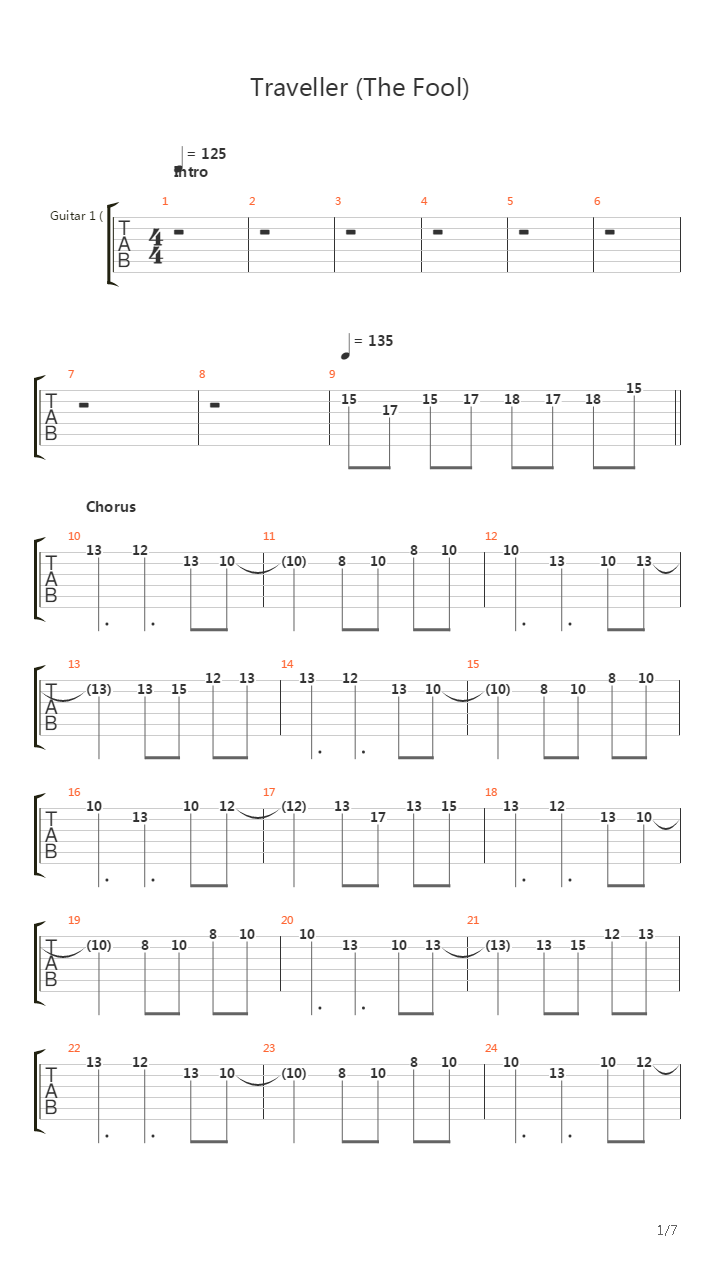Traveller The Fool吉他谱