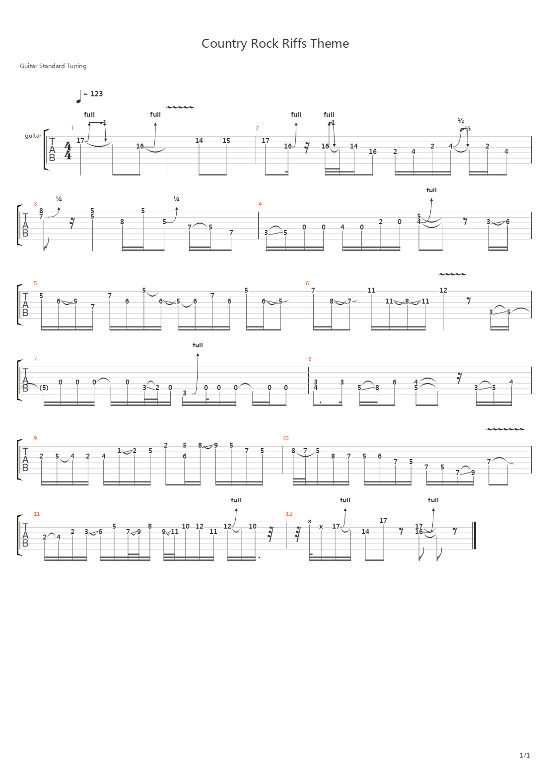 Country Rock Riffs Theme吉他谱