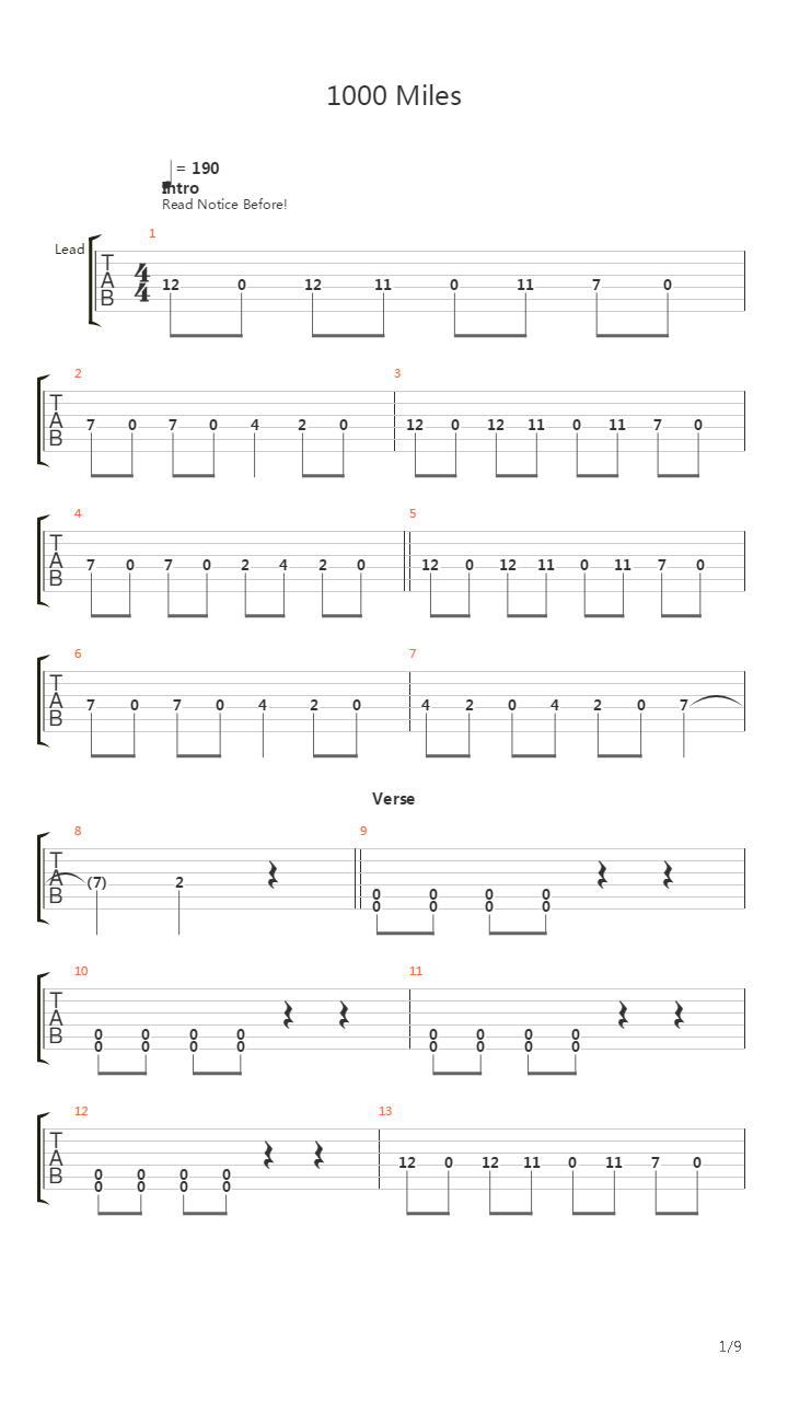 1000 Miles吉他谱