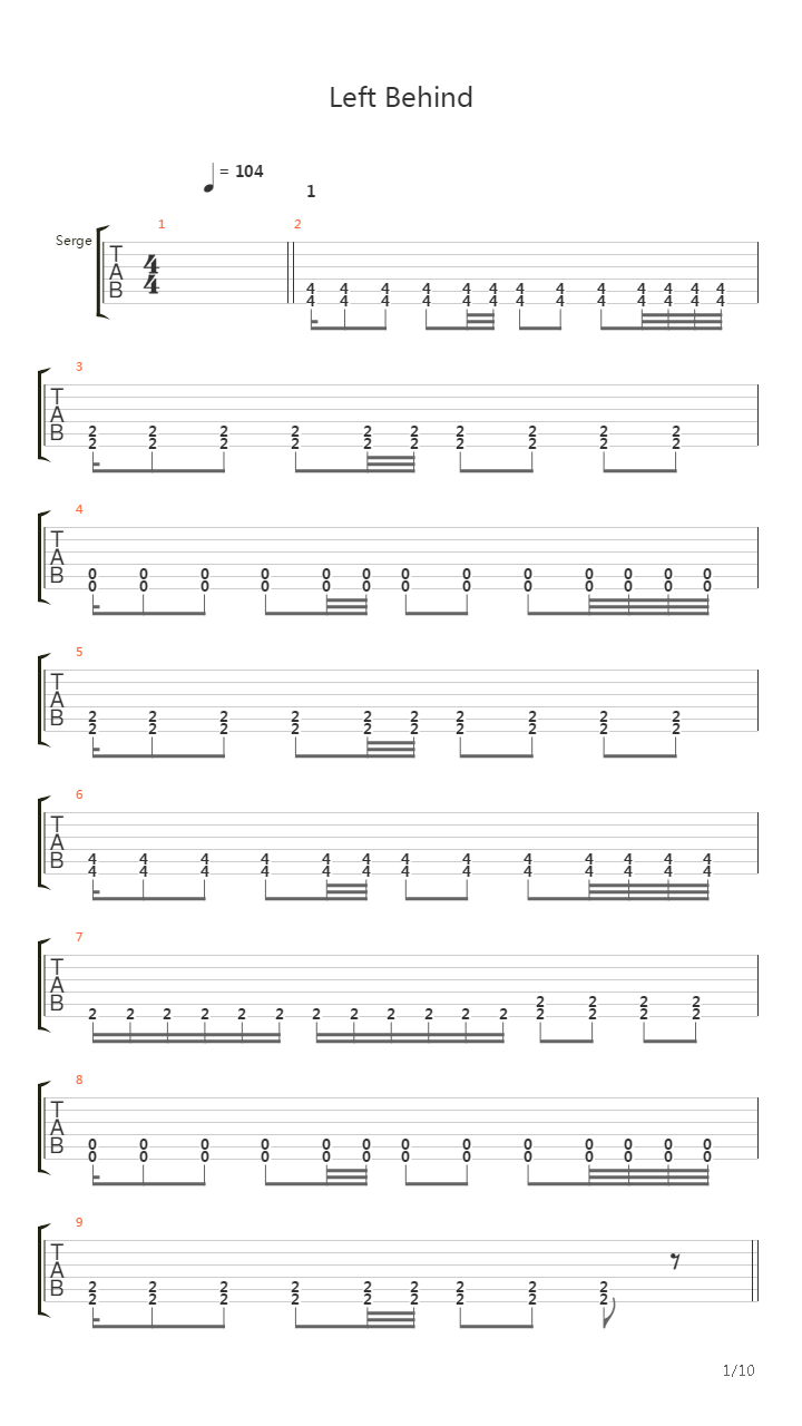 Left Behind吉他谱
