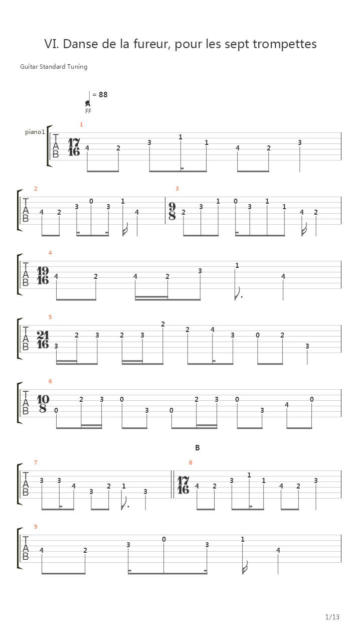 Danse De La Fureur吉他谱