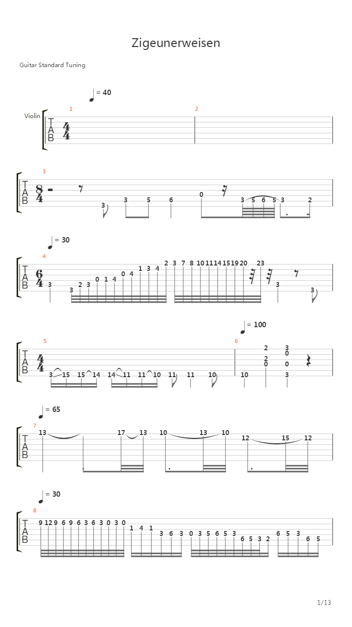 Zigeunerweisen Op 20吉他谱