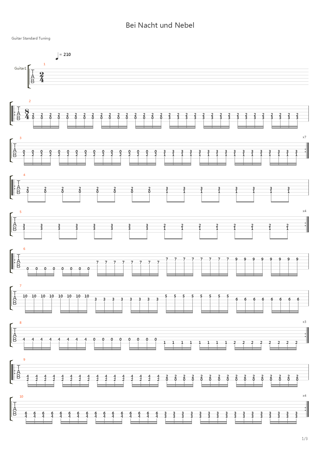 Bei Nacht Und Nebel吉他谱
