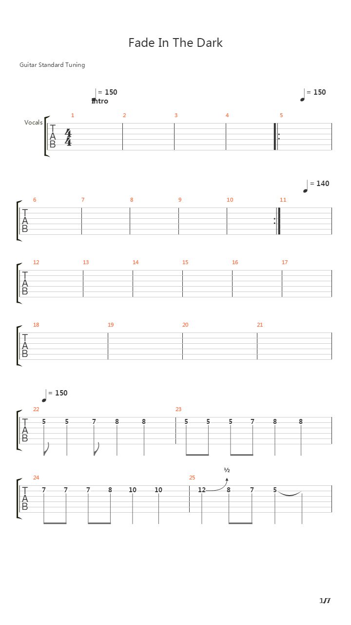 Fade In The Dark吉他谱